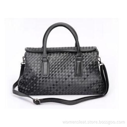 Modern Two Tone Woven Leather Handbags in Purple , Black ,